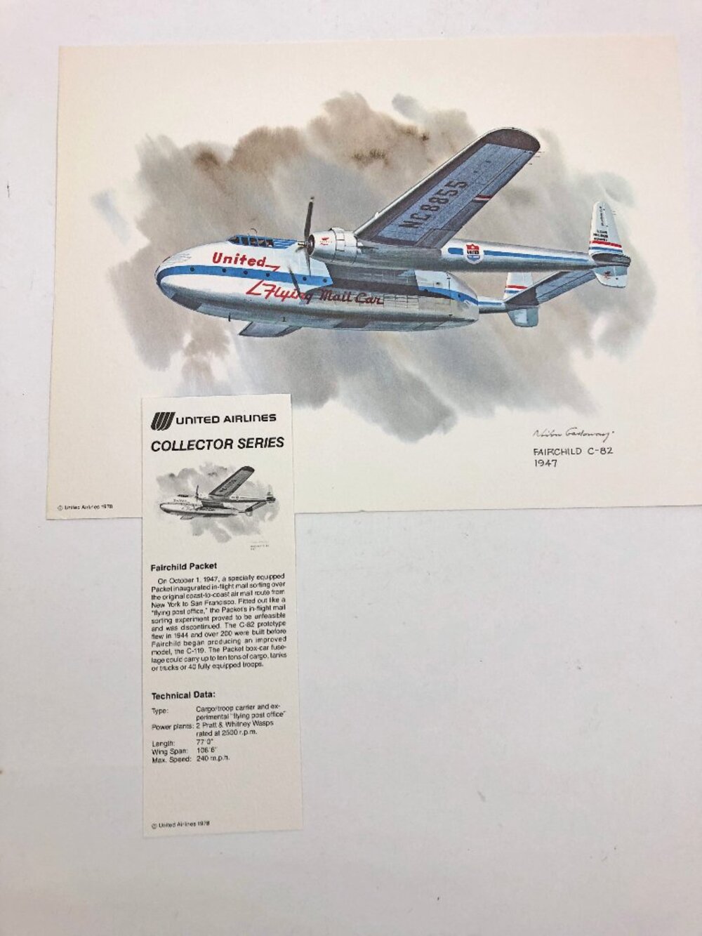 Nixon Galloway Art Print United Airlines Collector Series 1947 Fairchild C-82